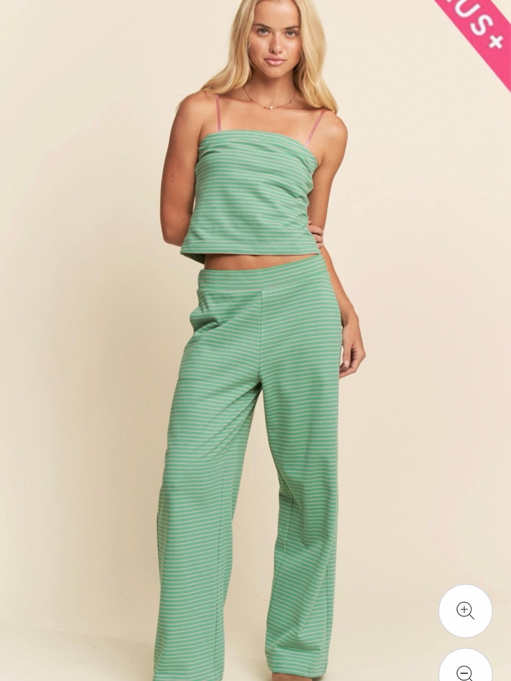 DAVI & DANI Mint Green Striped Wide-Leg Pants